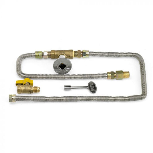 American Fire Products standard capacity flex line kit for natural gas fire features including valves fittings and stainless steel quiet flex gas lines for fire pit installation