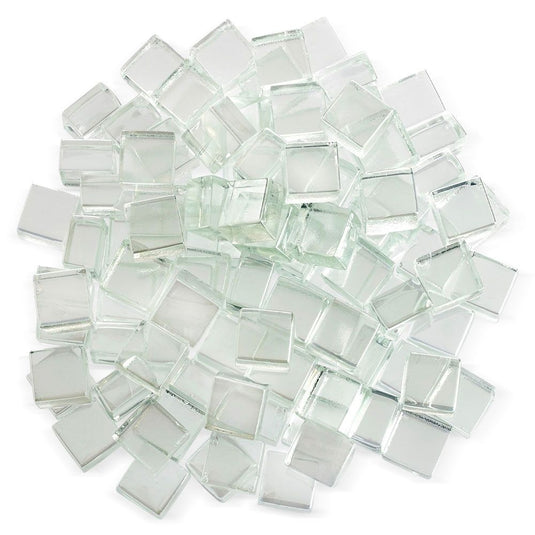 American Fire Products 1/2 inch Starfire Luster 2.0 Fire Glass Cubes creating a sparkling crystal-like flame reflection in a modern fire pit