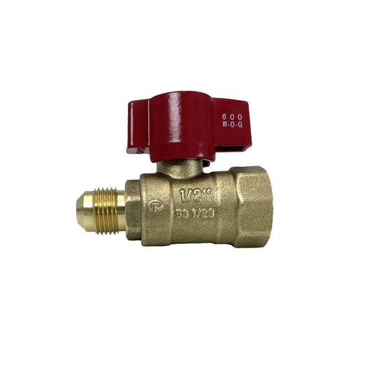 American Fire Products Straight Ball Valve 1/2" Flare x 1/2" FIP for inline supply shut-off and emergency use