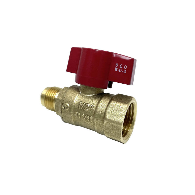 Load image into Gallery viewer, American Fire Products Straight Ball Valve 1/2" Flare x 1/2" FIP for inline supply shut-off and emergency use
