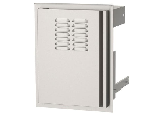 AOG 14-inch vertical left hinged stainless steel access door with propane tank tray and louvered vents for outdoor kitchen islands