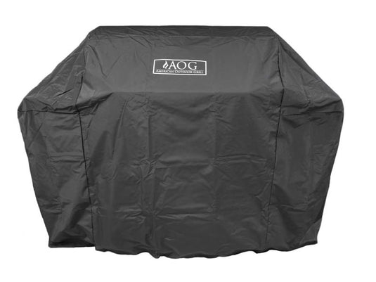 AOG 24-inch freestanding gas grill cover made of heavy-duty black vinyl for outdoor weather, dust and UV protection