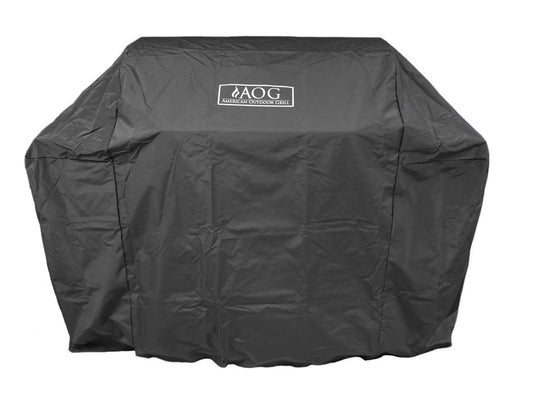 AOG 36-inch freestanding gas grill cover made of heavy-duty black vinyl for outdoor protection against weather, dust and UV exposure