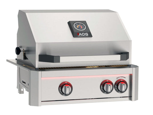 AOG L-Series 24 inch 2 burner built-in gas grill with rear infrared burner, rotisserie kit and LED lights