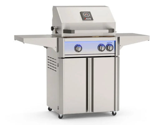 American Outdoor Grill AOG L-Series 24-inch 2-burner freestanding gas grill with rear infrared burner, rotisserie kit, internal halogen lights and multi-color LED lighting