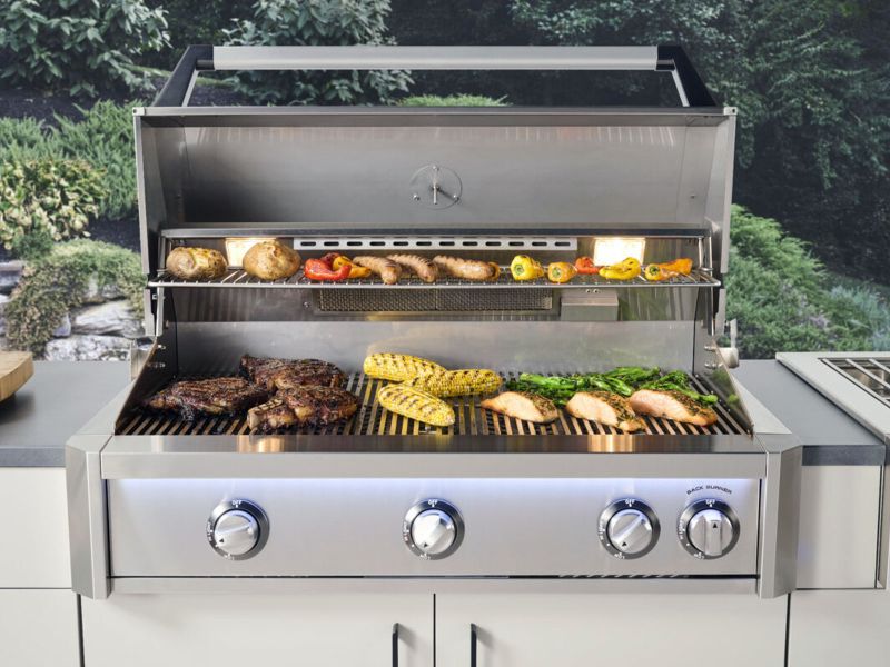Load image into Gallery viewer, AOG L-Series 30 inch 3 burner built-in gas grill with rear infrared burner, rotisserie kit and LED lights

