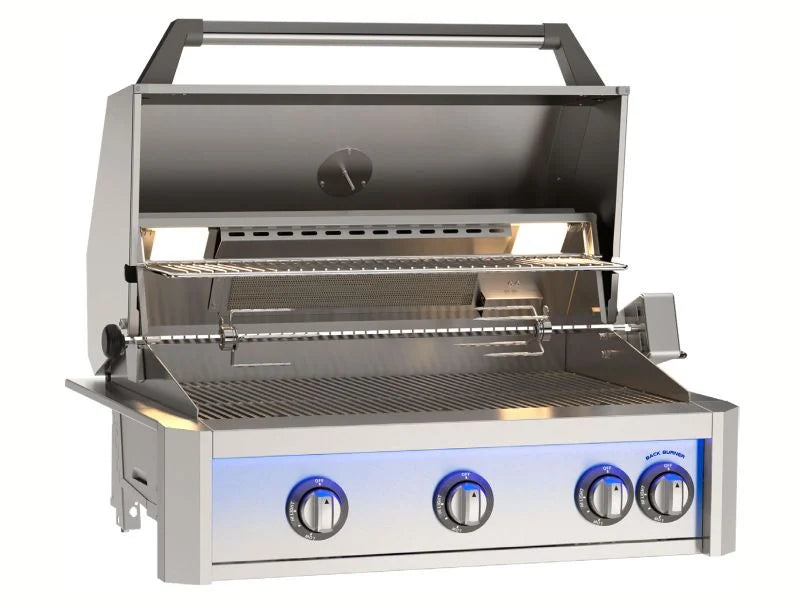 Load image into Gallery viewer, AOG L-Series 30 inch 3 burner built-in gas grill with rear infrared burner, rotisserie kit and LED lights
