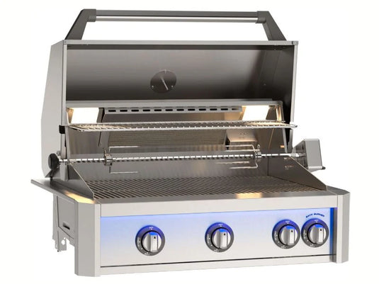 AOG L-Series 30 inch 3 burner built-in gas grill with rear infrared burner, rotisserie kit and LED lights