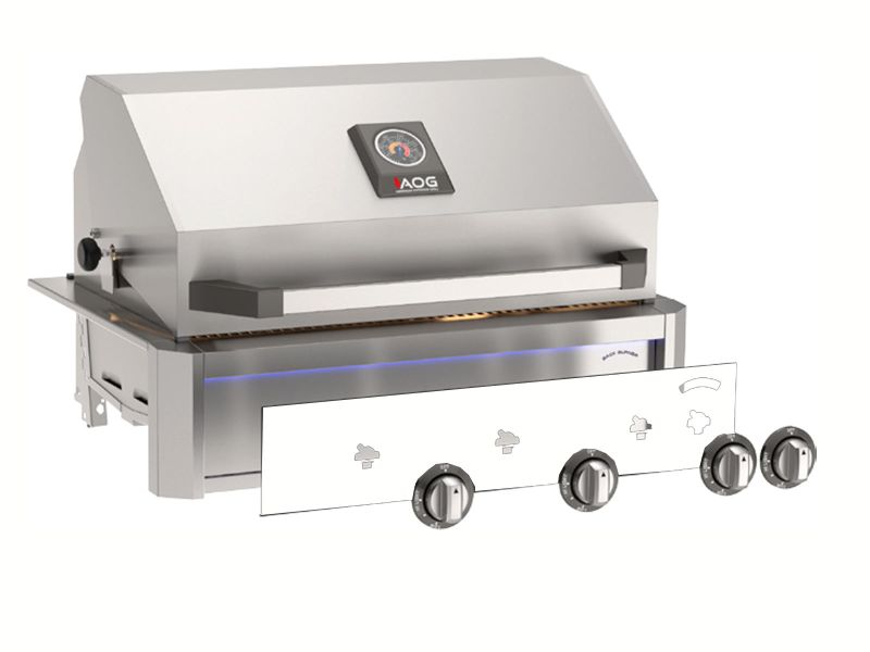 Load image into Gallery viewer, AOG L-Series 30 inch 3 burner built-in gas grill white with rear infrared burner, rotisserie kit and LED lights
