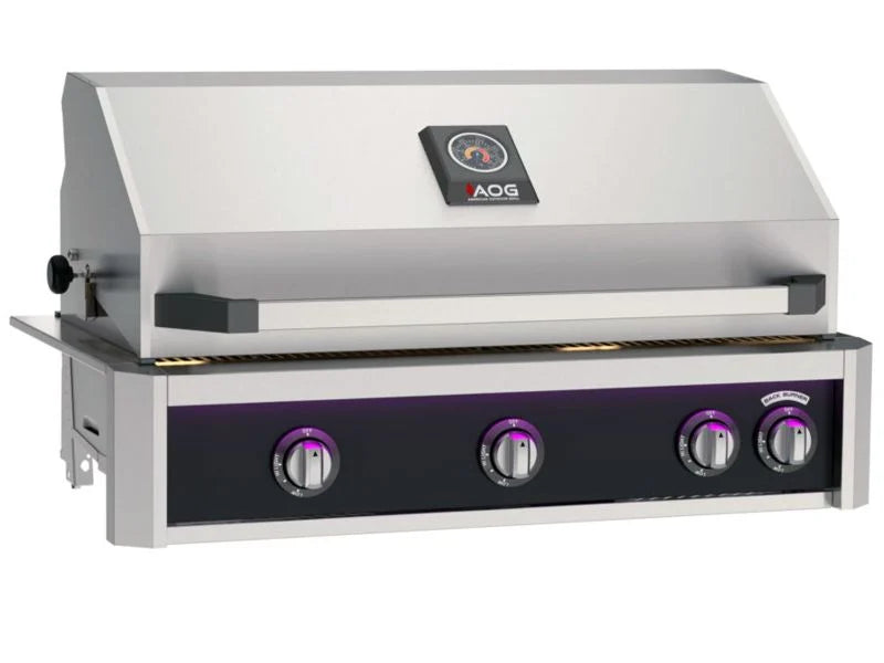 Load image into Gallery viewer, AOG L-Series 36 inch 3 burner built-in gas grill black with rear infrared burner, rotisserie kit and LED lights
