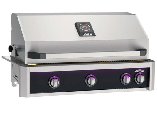 AOG L-Series 36 inch 3 burner built-in gas grill black with rear infrared burner, rotisserie kit and LED lights