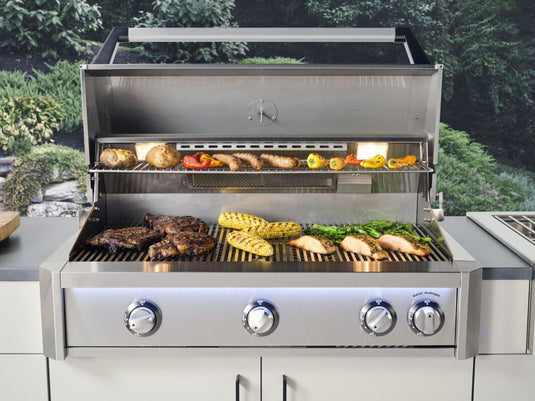 AOG L-Series 36 inch 3 burner built-in gas grill with rear infrared burner, rotisserie kit and LED lights