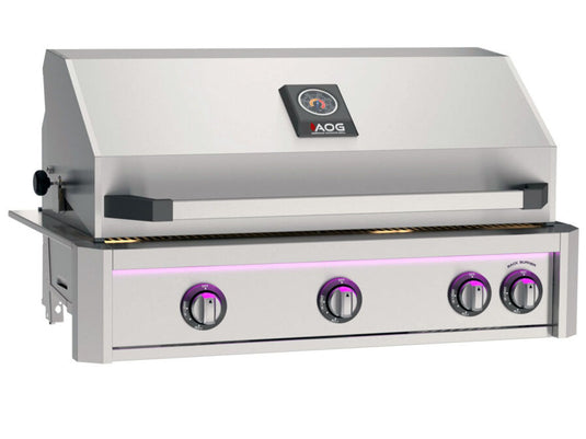 AOG L-Series 36 inch 3 burner built-in gas grill with rear infrared burner, rotisserie kit and LED lights