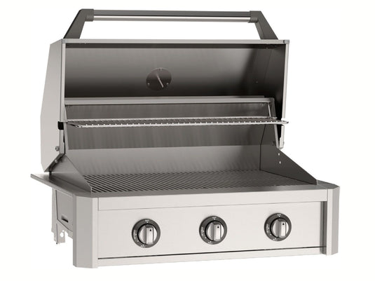 AOG T-Series 24-inch 2-burner built-in gas grill in stainless steel finish with Diamond Sear cooking grids and spring assisted hood