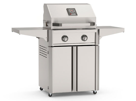 AOG T Series 24 inch 2 burner freestanding stainless steel gas grill with cart and side shelves for outdoor cooking