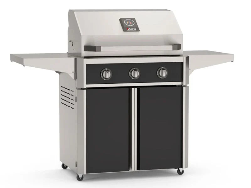 Load image into Gallery viewer, AOG T Series 30 inch 3 burner gas grill with cart, black front panels, stainless steel body outdoor BBQ grill

