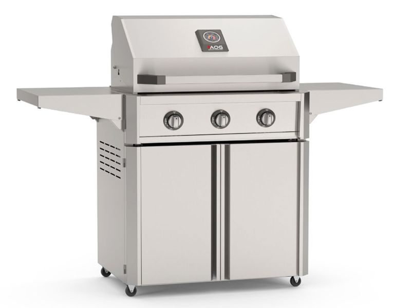 Load image into Gallery viewer, AOG T Series 30 inch 3 burner freestanding gas grill stainless steel outdoor barbecue with cart and analog thermometer
