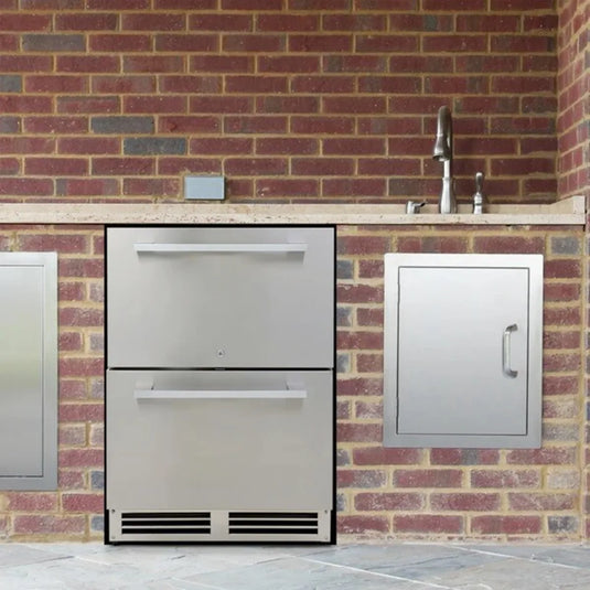 Avanti 24-inch indoor outdoor double drawer refrigerator in stainless steel