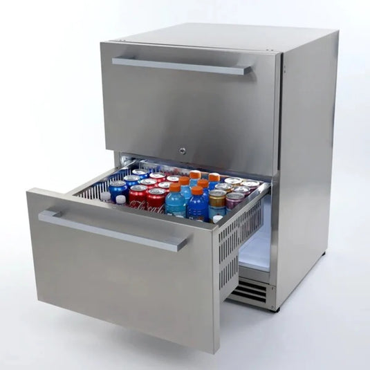 Avanti 24-inch indoor outdoor double drawer refrigerator in stainless steel