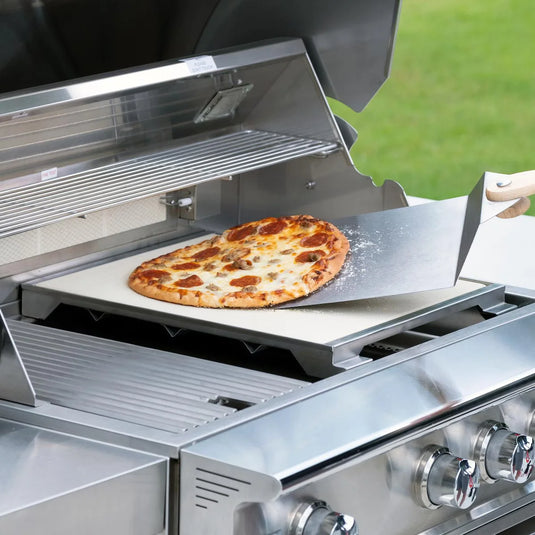 Blaze 15-Inch Ceramic Pizza Stone with Stainless Steel Tray for Professional LUX Gas Grills
