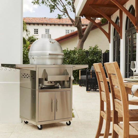 Blaze 20-Inch Cast Aluminum Kamado Grill on Stainless Steel Cart – Durable charcoal kamado with 1-inch thick aluminum body and hinged stainless steel grates