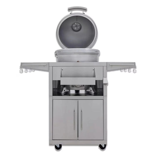 Blaze 20-Inch Cast Aluminum Kamado Grill on Stainless Steel Cart – Durable charcoal kamado with 1-inch thick aluminum body and hinged stainless steel grates