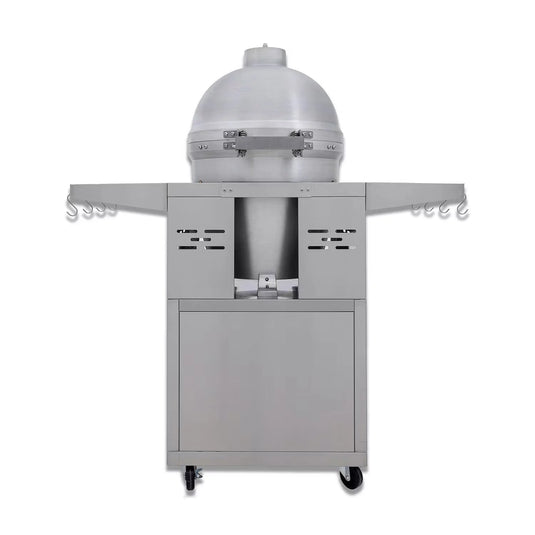 Blaze 20-Inch Cast Aluminum Kamado Grill on Stainless Steel Cart – Durable charcoal kamado with 1-inch thick aluminum body and hinged stainless steel grates