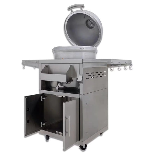 Blaze 20-Inch Cast Aluminum Kamado Grill on Stainless Steel Cart – Durable charcoal kamado with 1-inch thick aluminum body and hinged stainless steel grates