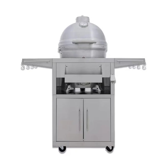 Blaze 20-Inch Cast Aluminum Kamado Grill on Stainless Steel Cart – Durable charcoal kamado with 1-inch thick aluminum body and hinged stainless steel grates