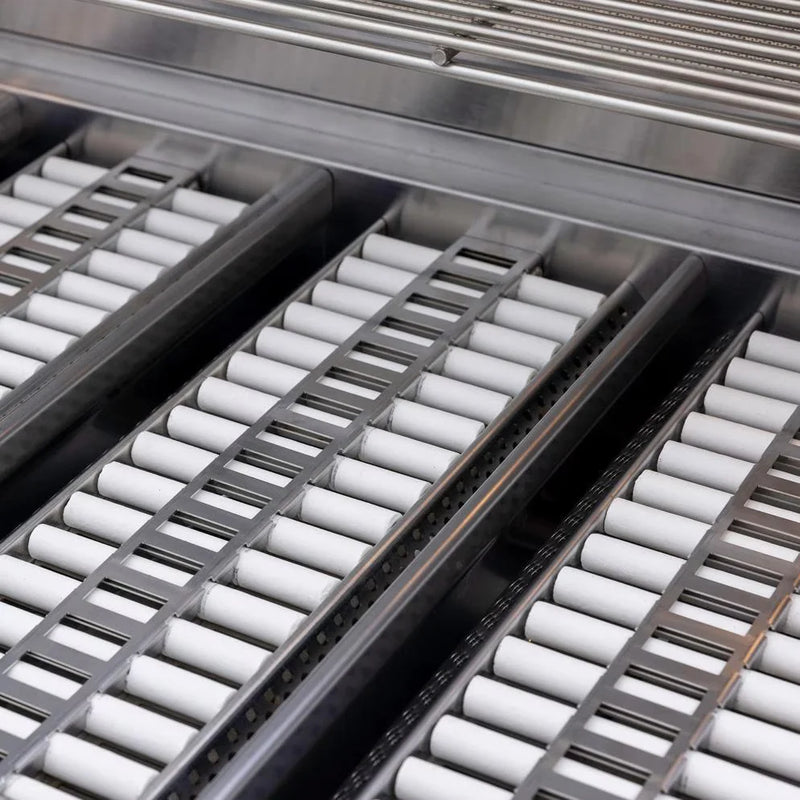 Load image into Gallery viewer, Blaze ceramic flame tamer set of 4 for gas grills with 304 stainless steel trays and white ceramic rods for even heat and reduced flare-ups
