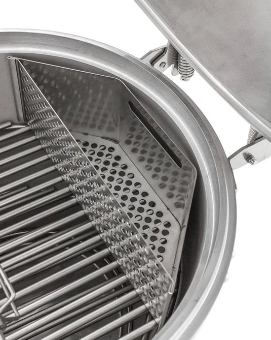 Blaze Easy Light Indirect Cooking System with Moisture Enhancing Pan for Blaze Kamado grills, stainless steel charcoal basket and drip pan accessory