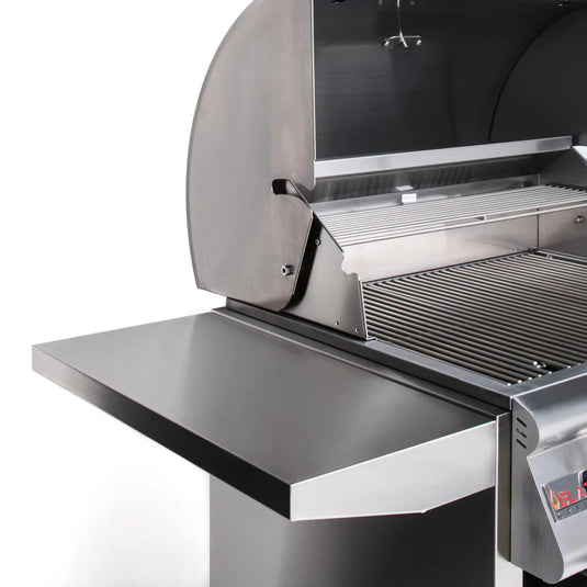 Blaze LBM 25-Inch 3-Burner Freestanding Gas Grill in Stainless Steel with Cart with open lid on a white background