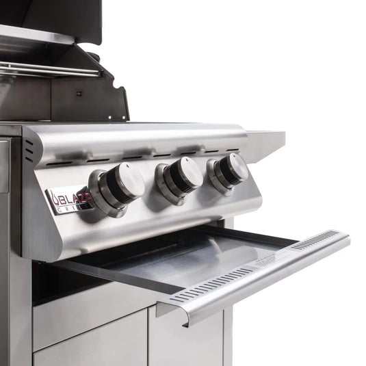 Blaze LBM 25-Inch 3-Burner Freestanding Gas Grill in Stainless Steel with Cart with control knobs