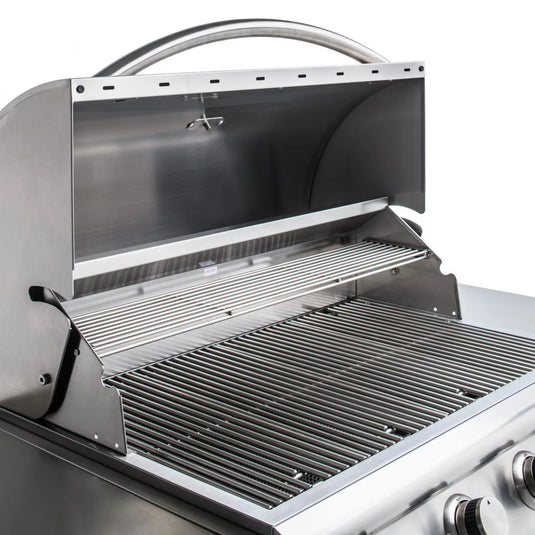 Blaze LBM 25-Inch 3-Burner Freestanding Gas Grill in Stainless Steel with Cart with open lid