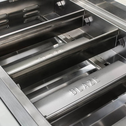 Blaze LTE 32-inch stainless steel gas grill island center with storage drawers and double doors