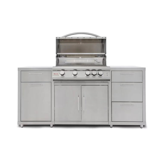 Blaze LTE 32-inch stainless steel gas grill island center with storage drawers and double doors
