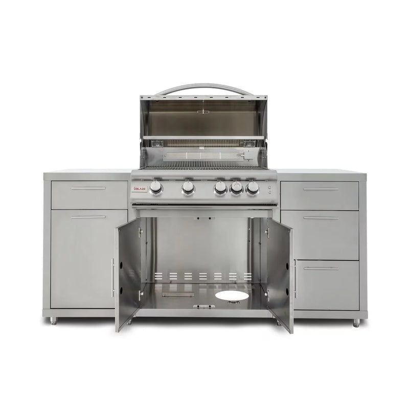 Load image into Gallery viewer, Blaze LTE 32-inch stainless steel gas grill island center with storage drawers and double doors
