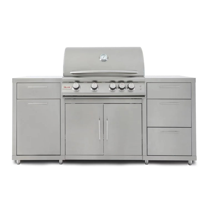 Blaze LTE 32-inch stainless steel gas grill island center with storage drawers and double doors