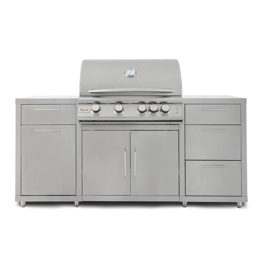Blaze LTE 32-inch stainless steel gas grill island center with storage drawers and double doors