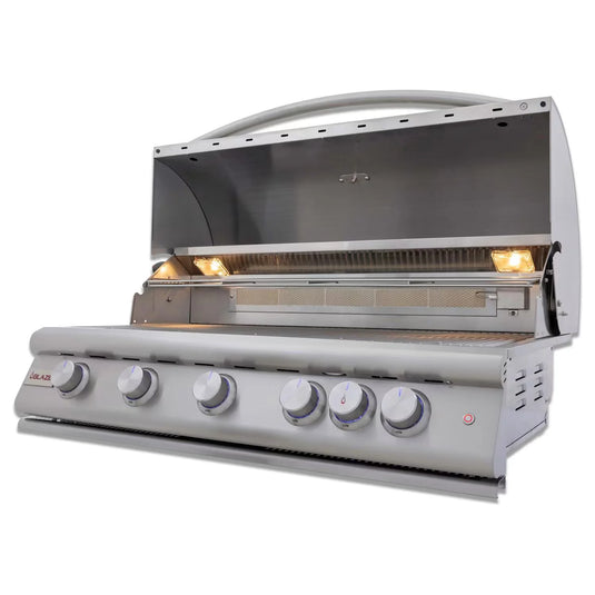 Blaze LTE+ 40-inch 5-burner built-in gas grill with lift-assist hood and rear infrared burner, stainless steel finish