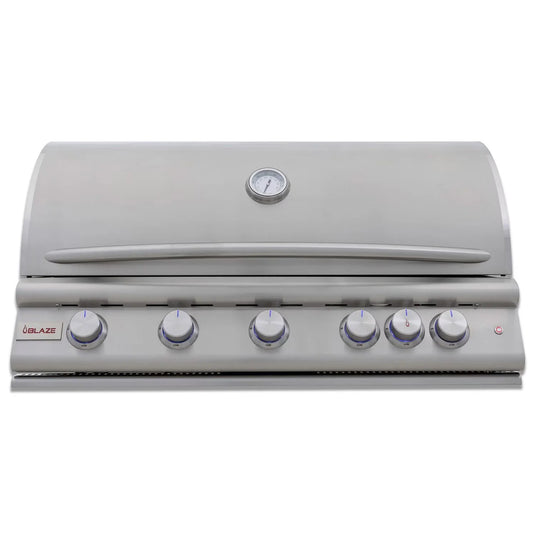 Blaze LTE+ 40-inch 5-burner built-in gas grill with lift-assist hood and rear infrared burner, stainless steel finish