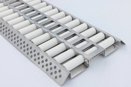 Blaze LTE ceramic flame tamer with 304 stainless steel tray and white ceramic rods for even heat distribution in gas grills