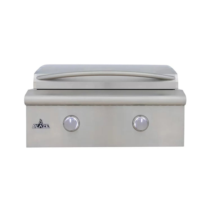 Blaze LTE+ 30-Inch built-in propane gas griddle with lift-assist hood, stainless steel outdoor cooking appliance
