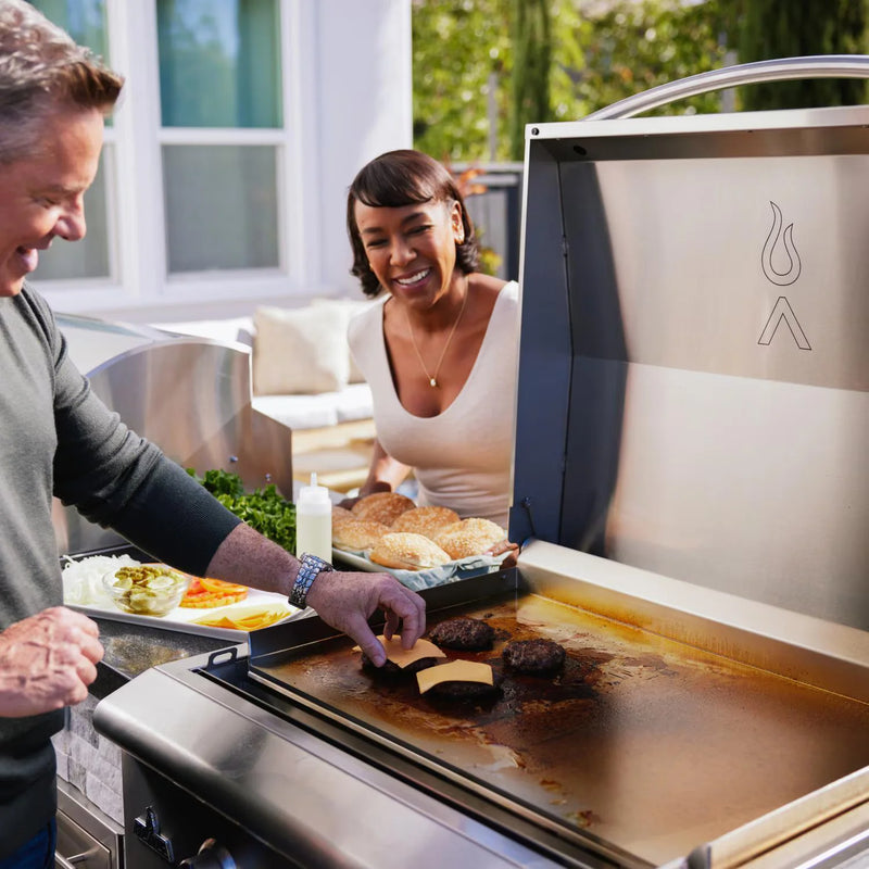 Load image into Gallery viewer, Blaze LTE+ 30-Inch built-in propane gas griddle with lift-assist hood, stainless steel outdoor cooking appliance

