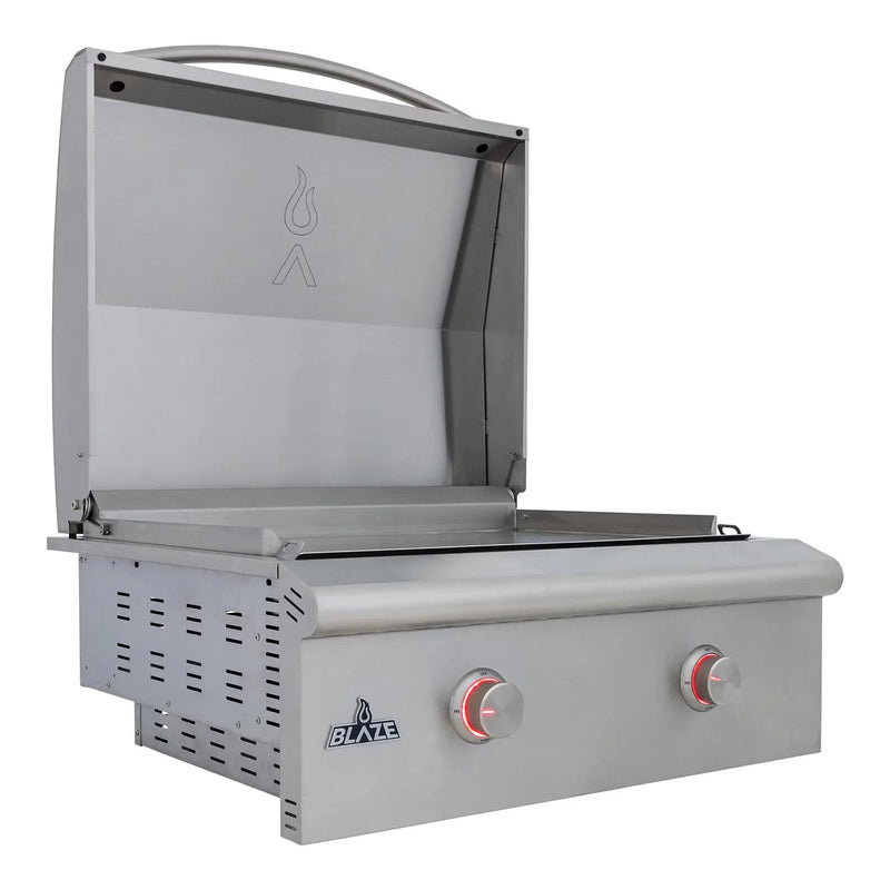Load image into Gallery viewer, Blaze LTE+ 30-Inch built-in propane gas griddle with lift-assist hood, stainless steel outdoor cooking appliance
