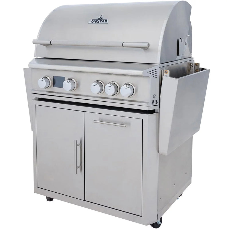 Load image into Gallery viewer, Blaze LTE PRO 32-inch 4-Burner Propane Grill with digital temperature screen, rotisserie kit, and 12mm hexagonal stainless steel grates
