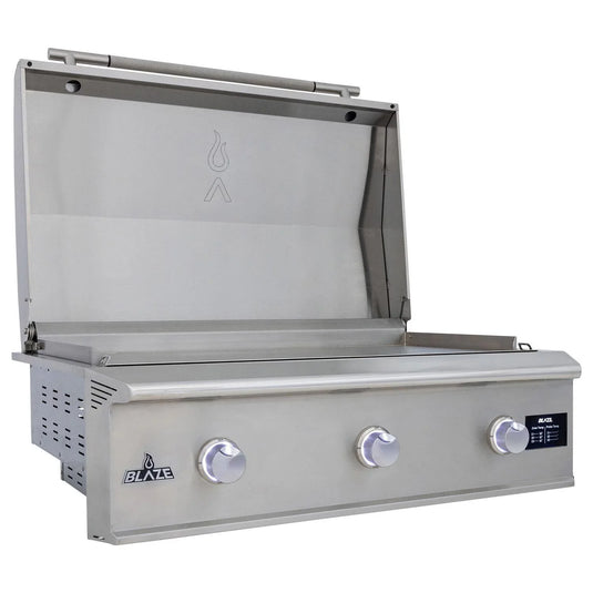 Blaze LTE PRO 40-Inch built-in gas griddle with digital temperature screen and lift-assist lid in stainless steel