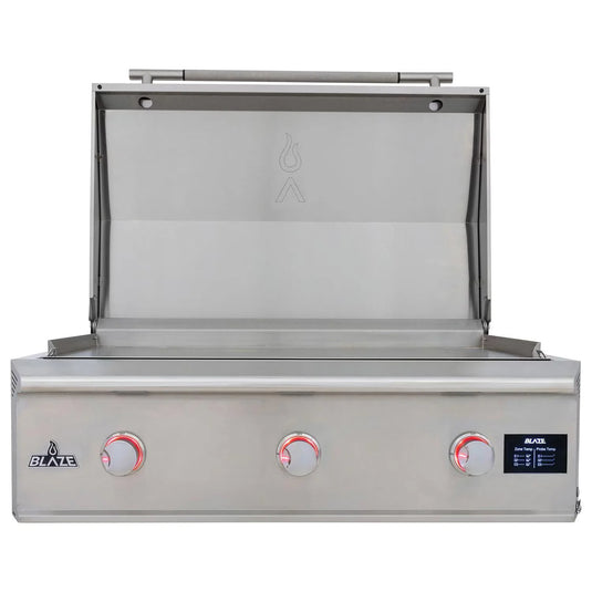 Blaze LTE PRO 40-Inch built-in gas griddle with digital temperature screen and lift-assist lid in stainless steel
