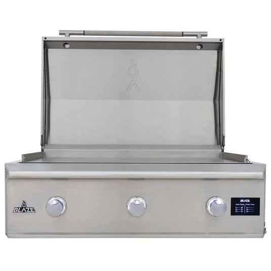 Blaze LTE PRO 40-Inch built-in gas griddle with digital temperature screen and lift-assist lid in stainless steel