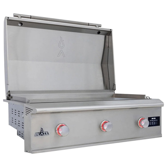 Blaze LTE PRO 40-Inch built-in gas griddle with digital temperature screen and lift-assist lid in stainless steel